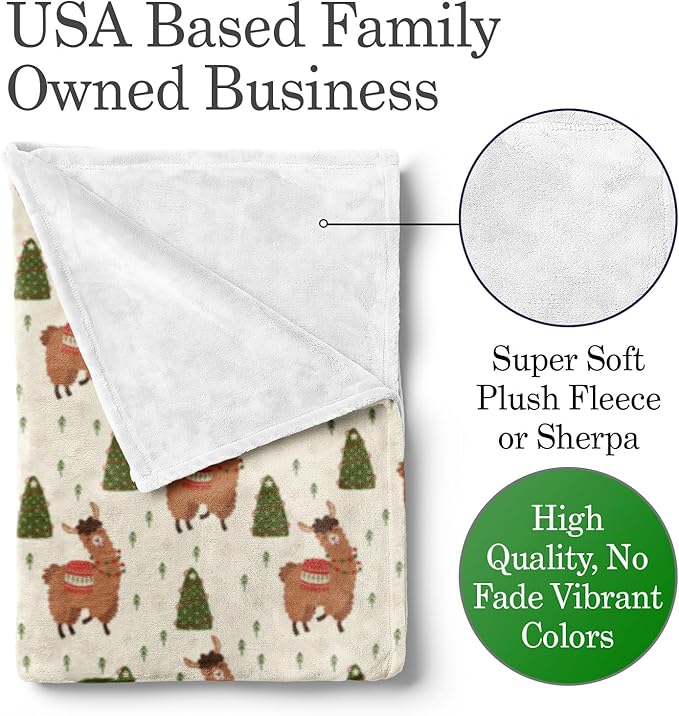 Custom Holiday Llama Blanket - Ships Next Day, Printed in USA - Warm Fleece or Sherpa Sofa Throw for Christmas,Fun Christmas Décor - Customizable Family Throws (Fleece 50x60)