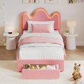 IDEALHOUSE Twin Bed Frame with LED Headboard and Under-Bed Drawer, Metal Upholstered Platform Bed with LED Light for Kids, Girls, Lamb Fleece Fabric, Wooden Slats Support, No Box Spring Needed, Pink