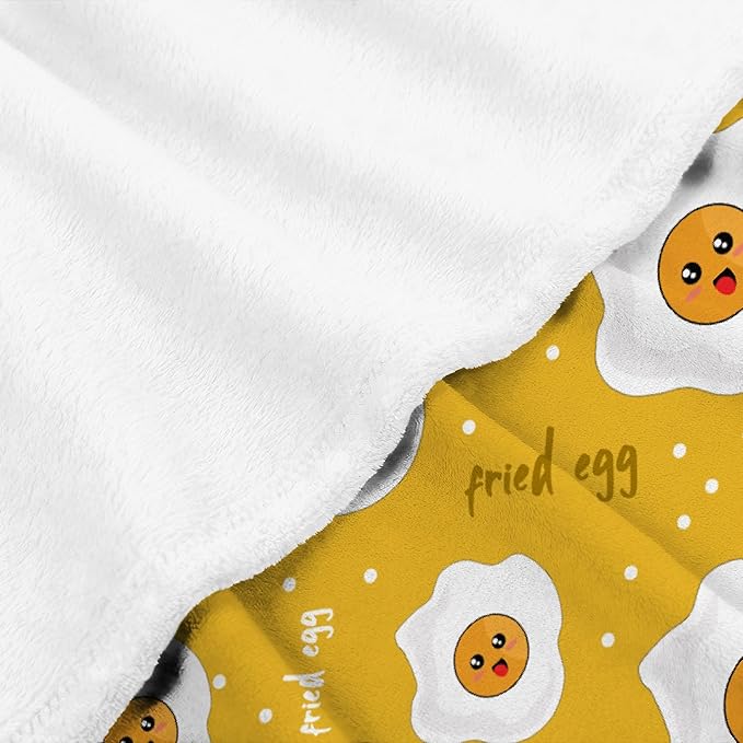 Thuswarm Cute Fried Eggs Kawaii Omelette Flannel Throw Blanket Warm Cozy Soft Cartoon Food Print Blankets for Bed Couch Sofa Room Decoration Gifts 80”×60” Large for Adult
