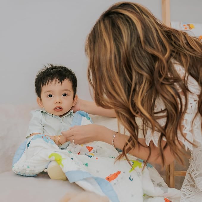 100% Cotton Muslin Baby Blanket | Soft & Breathable 6-Layer Swaddle & Receiving Blanket | Lightweight Quilt for Newborns, Infants & Toddlers | Gender-Neutral (Dinosaur Dreams)