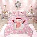 Feelyou Christmas Bedding Set Soft for Boys Girls, Snowman Pink Comforter Set Queen Size Xmas Snowflakes Duvet Quilt Microfiber Winter Snow Bedroom Decor 3 Pcs with 2 Pillow Cases