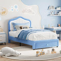 GarveeHome Twin-XL Upholstered Bed Frame with Storage Drawer and Smart Led Headboard, Twin-XL Size Platform Bed Frames for Kids, Wooden Slats Support, No Box Spring Needed, Easy Assembly, Blue