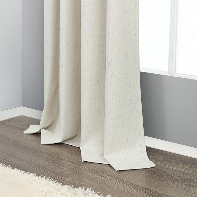 Extra Wide Room Darkening 90 Inch Curtains 2 Panels for Living Room Ivory Cream Colored Linen Blackout Curtain for Bedroom Windows 120 to 140 Privacy Thermal Window Drapes Back Tab Pocket 70x90 Long