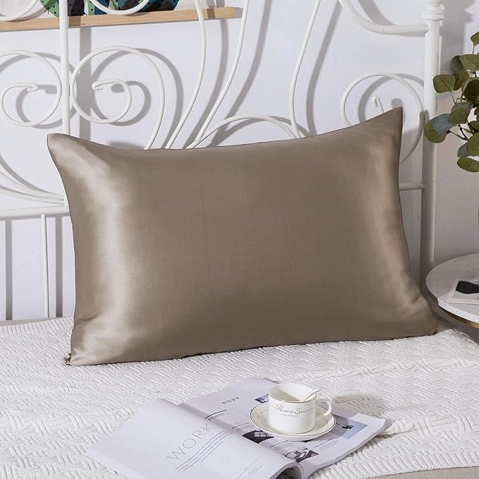 SLPBABY 100% Natural Pure Silk Pillowcase for Hair and Skin, Both Side 19 Momme Silk, Luxury Smooth Satin Pillowcase Cover with Hidden Zipper (King, Taupe)