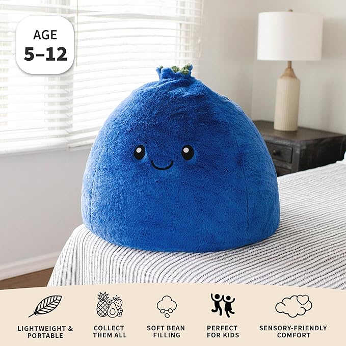 Big Joe Blueberry PlushiPals Super Soft Bean Bag Chair for Kids, Ultra-Soft Plush Polyester Blend, 2.5 feet Refillable