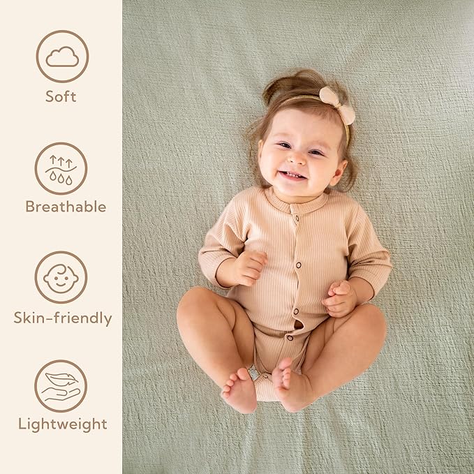 SOULFUL Muslin Crib Sheets for Boys Girls, 3 Pack Soft and Breathable Cotton Fitted Crib Sheets for Standard Crib Mattress (28"x 52", White & Beige & Mist Sage)