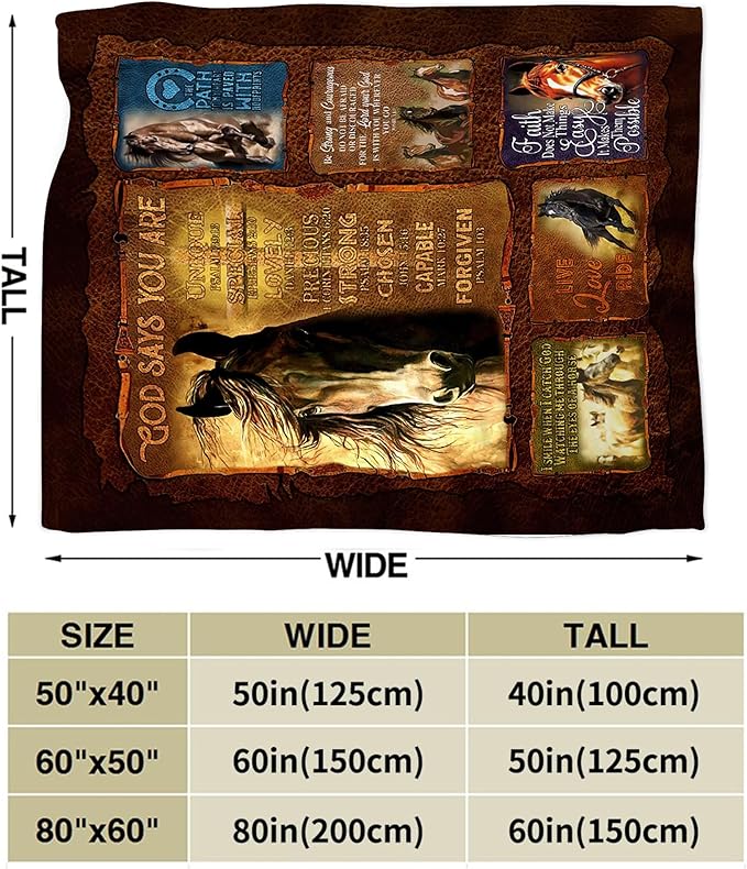 Horse Blanket Throws Christian Gifts for Girls Women Kids Adults - Soft Warm Cozy Fleece Blanket for Couch Sofa Bed 50"x40"