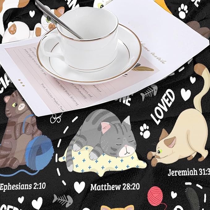 Cat Throw Blanket,Bible Verse Blanket, Christian Gifts, God Says I am Print Blankets, Meaningful Thoughtful Religious Gifts for Girls,Cat Lover Room Bed Decoration, 30"x40"