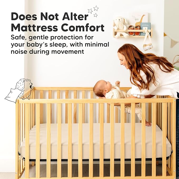 Waterproof Crib Mattress Protector Cover Fitted - 2-Pack Quiet Baby Crib Mattress Pad Sheets, 52" x 28" Soft Quilted Cotton Baby Sheet, Machine Washable, Easy Fit, Durable (Ecru/Quin)