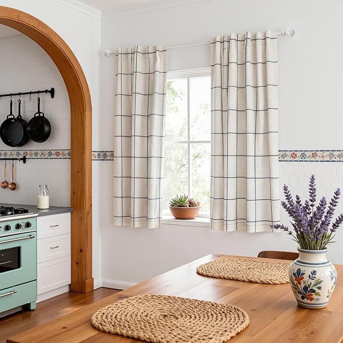 MYSKY HOME 100% Blackout Navy Blue Plaid Linen Curtains 63 Inches Long Windowpane Pattern Double Layer Farmhouse Thermal Insulated Drapes with Rod Pocket Back Tab for Bedroom, 2 Pcs, 52" Wide