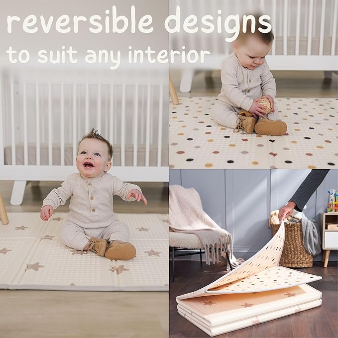 Baby Play Mat, Thick Foam Stars Design, Foldable Waterproof Mat for Crawling, Padded (79 x 59 Inches)