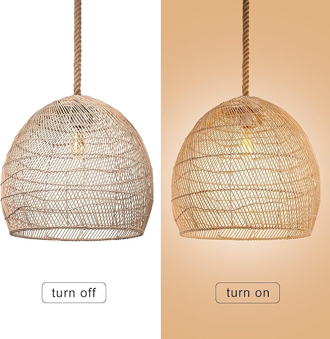 Arturesthome Large 23.6in Rattan Pendant Light for Kitchen Island, Woven Rope Lamp Shade, Hanging Ceiling Light Shade, Handmade Lampshade Chandelier for Dining Room