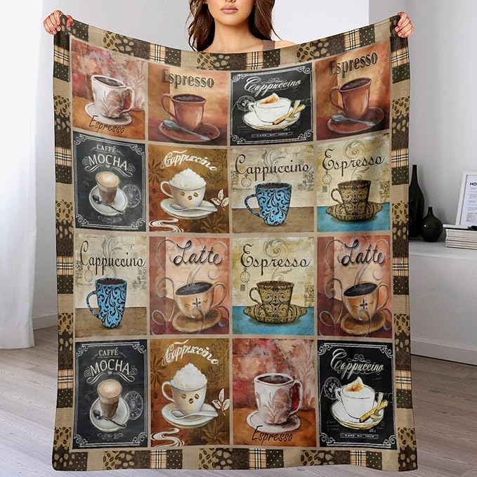 Coffee Blanket Gifts for Coffee Lovers Coffee Throw Blanket for Women Men Adults Soft Warm Cozy Fleece Blanket for Couch Sofa Bed D1 60"x80"