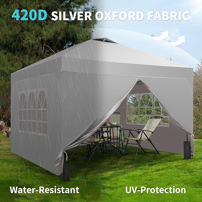 GDY 12x12FT Pop Up Canopy Tent with One Push Setup, Easy to Install with 4-Sidewalls for Events, Parties, Camping, Outdoor Gazebo with 4-Sandbags, White.