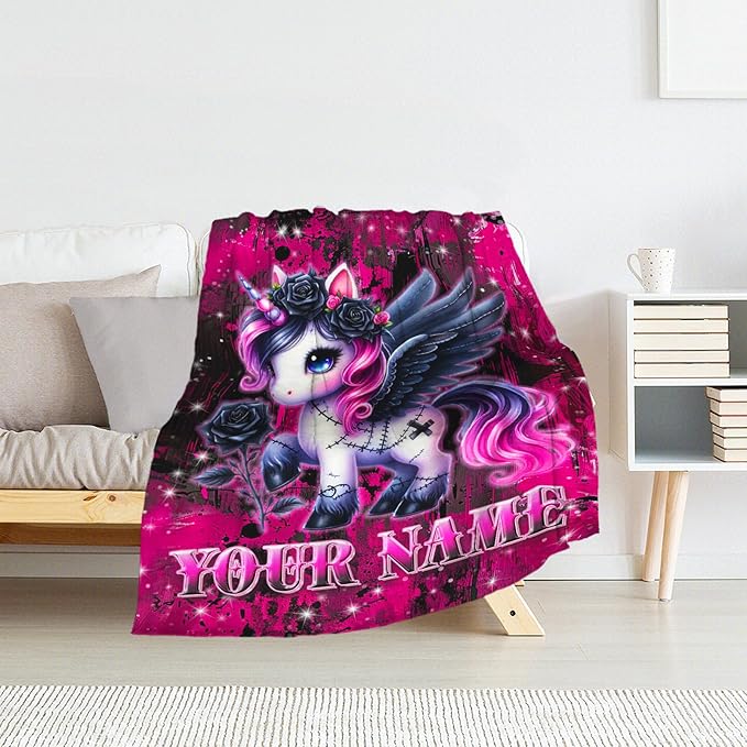 Custom Unicorn Blanket for Girls 4-6 - Throw Blankets Gifts for Unicorn Lovers - 40" x 50" Kids Fuzzy Gothic Throws Decor for Daughter Birthday