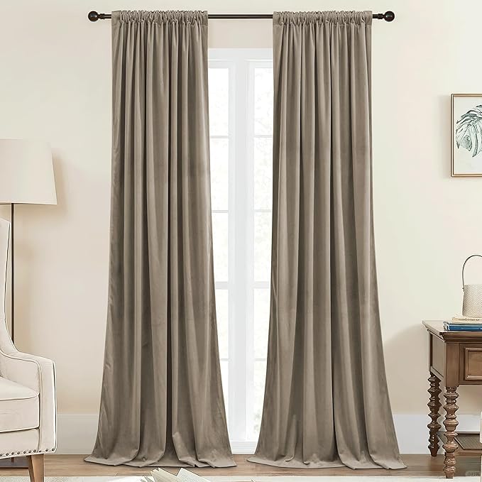 StangH Camel Beige Curtains 96 inches Long for Sliding Door, Super Soft Velvet Thermal Insulated Privacy Protect Panels for Doorway Living Room Bedroom, W42 x L96, 2 Panels