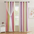 XiDi Pink Yellow Purple Curtains 84 Inches Long for Girls Bedroom 2 Panels Set, Blackout Rainbow Curtains for Kids Room Decor, Unicorn Wall Decals Drapes for Little Girl Nursery Room 34 Inches Wide