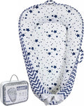Baby Lounger | Organic Cotton Infant Lounger| Reversible, Adjustable & Portable Floor Lounger |Supervised Use | Soft, Breathable, Washable Cover - Star Collection (Blue)