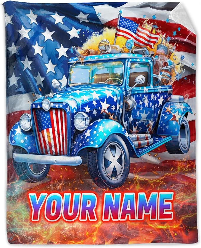 Custom Boys Blanket for Blue Truck Lovers - 30" x 40" Inches Warm Fuzzy Throw Blanket Gift - Comfortable Toddler Throw for Sofa, Couch, Lap