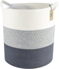 COMFY-HOMI XXL Large Laundry Basket with Handles Blanket Baskets Living Room|Woven Cotton Rope Decorative Basket Laundry Hamper Baby Gift Nursery Dog Toy Storage Organizer Bin-16”x18”-3Tone Grey