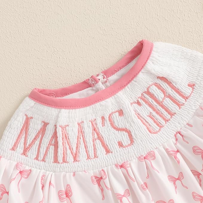Newborn Baby Girl Romper Mamas Mini Bow Plaid Print Puff Sleeve Smocked Bubble Romper Jumpsuit Bodysuit Clothes