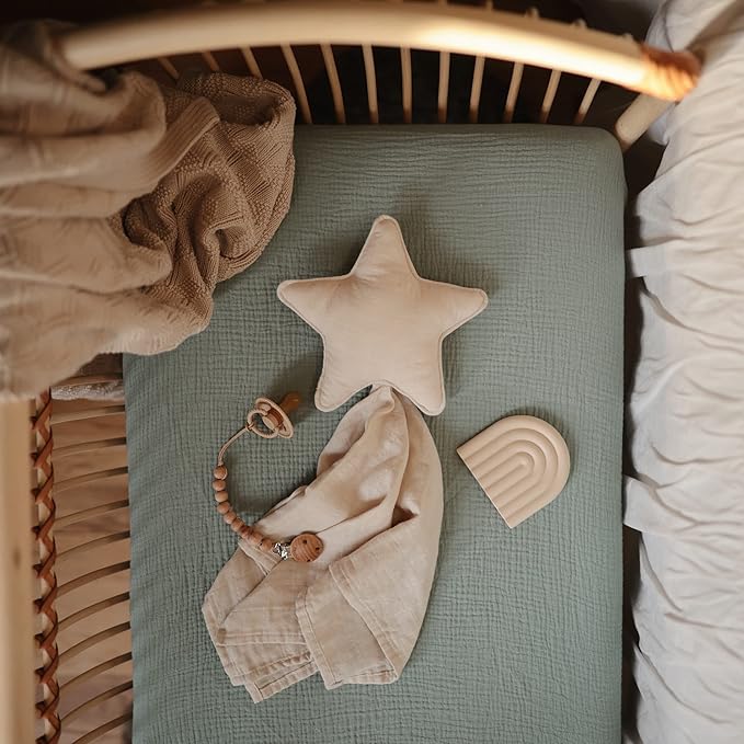 mushie Extra Soft Muslin Fitted MINI Crib Sheet | 24"x 38" (Roman Green)