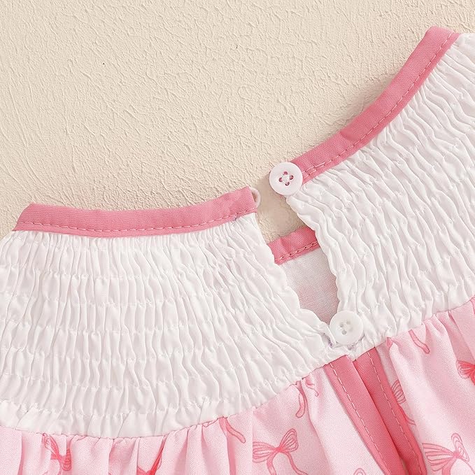 Newborn Baby Girl Romper Mamas Mini Bow Plaid Print Puff Sleeve Smocked Bubble Romper Jumpsuit Bodysuit Clothes