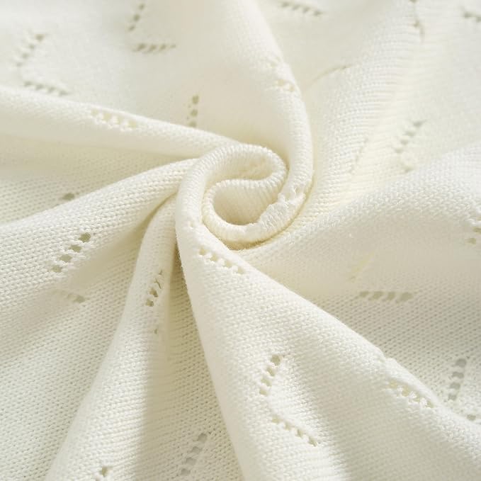 Baby Blanket 100% Cotton Knit Swaddle Soft Newborn Receiving Blanket Cozy for Boy/Girl Crib,Stroller White 40x30in