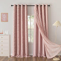 MYSKY HOME Pink Curtains for Bedroom 72 Inches Long Nursery Curtains Pom Pom Pink Sheer Curtains for Girls Room Double Layer for Toddler Bedroom Grommet Room Darkening Window Panels 52 x 72 Inch