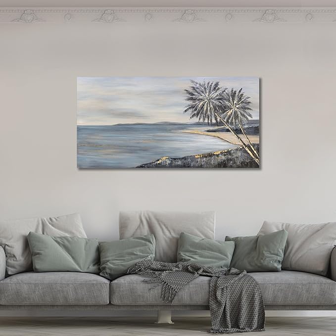 Yuaxker Ocean Canvas Wall Art Black and Gold Blue Aesthetic Canvas Painting Modern Art Wall Decor for Living Room Bedroom Dining Room Office Home Decor Artwork 24x48 inch