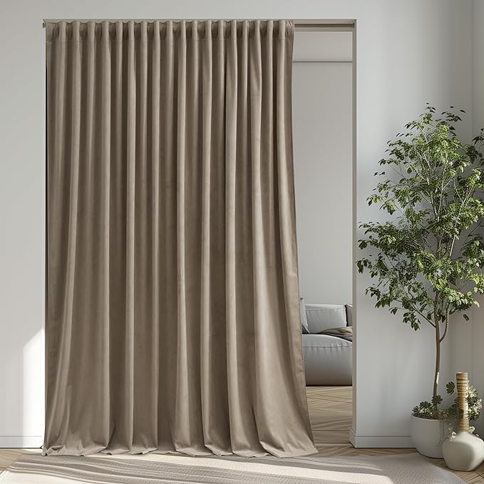 StangH Camel Beige Room Divider Curtains Super Soft Velvet Room Darkening Privacy Protect Drapes Extra Wide Luxury Home Decor for Living Room Bedroom, W100 x L84, 1 Panel