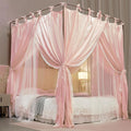 4 Corners Post Princess Curtain Bed Canopy Double Layer Cozy Mosquito Net Mesh and Cloth for Girls Adults Bedroom Decoration (Double-Beigepink/White, 53" W*78" L*82"*H/(Full))