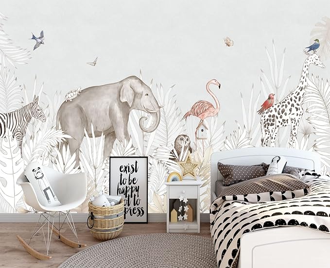 Elephant Zebra Animal Nursery Wallpaper Wall Mural 103" x 69"