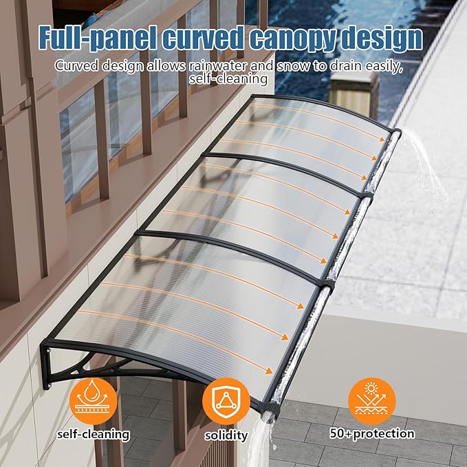 32''*48'' Window and Door Exterior, UV/Rain/Snow/Sunlight Protection Sheet,UPF 50+ Polycarbonate Overhang Canopy,House Overdoor Awnings for Door Entrance Outside/Patio/Porch/Deck