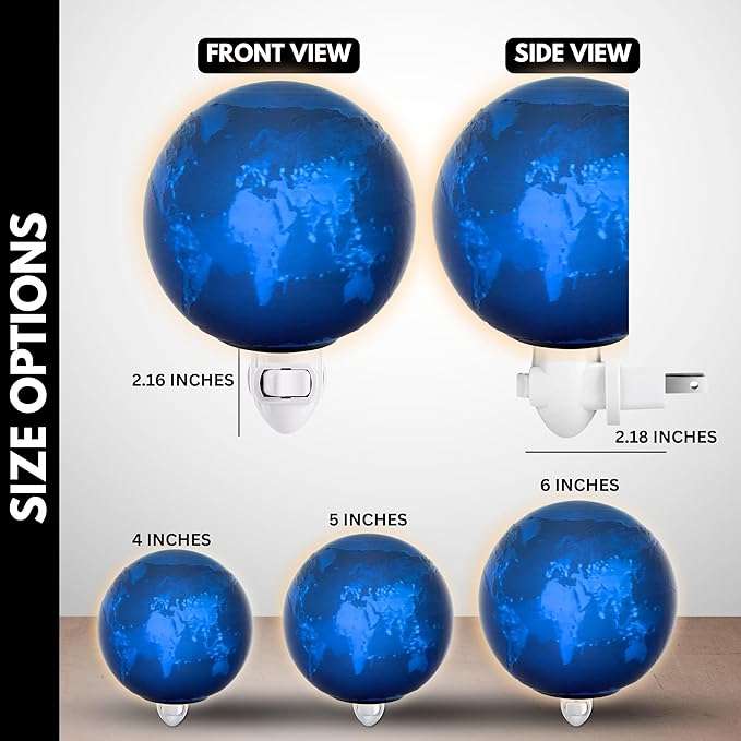 Earth Night Lights | 4" Earth Night Lamp LED Light | 3D Solar System NightLight, Planet Home Décor, Space Nursery, Globe Lamp Kids Room, Space Gift, Birthday Gifts, Bedroom Decorations