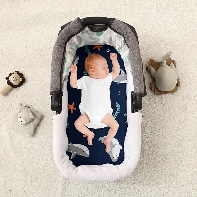 PHF 3 Pack Soft Bassinet Sheets, Shark Breathable Comfy Cradle Sheets for Baby Boys Girls Neutral, No Slip Universal Fit for Most Cradle and Bassinet Mattress, Shark
