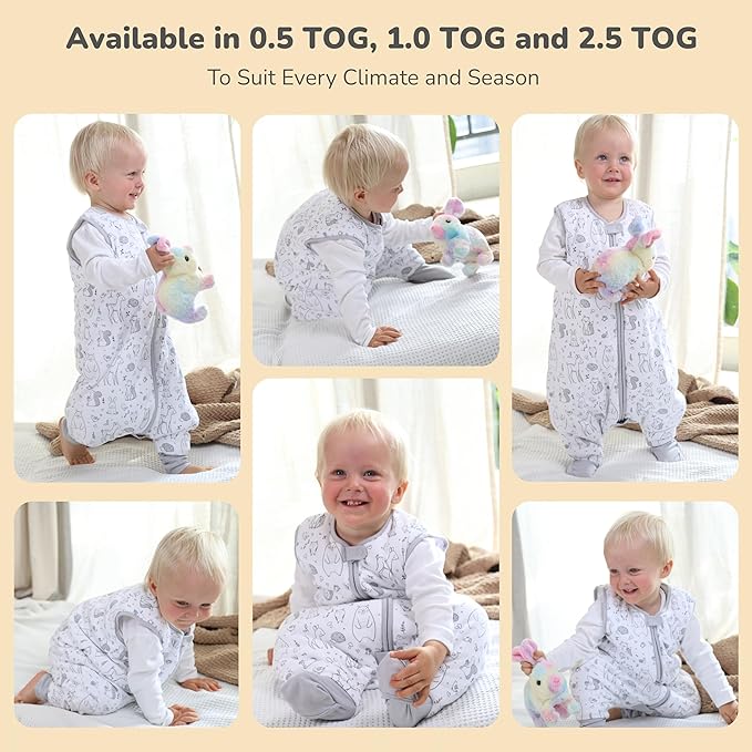 Mama Cheetah Toddler Sleep Sack with Feet 4T-5T, 0.5 TOG Organic Cotton Baby Wearable Blankets with Legs, Baby Sleeping Bag for Walkers, Early Walker X-Large