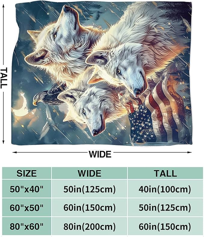 Tijuboni American Wolf Throw Blanket Wolf Gifts for Girls Boys Women Men Kids Adults Soft Flannel Fleece Blanket for Couch Sofa Bed Home Decor 40"x50"