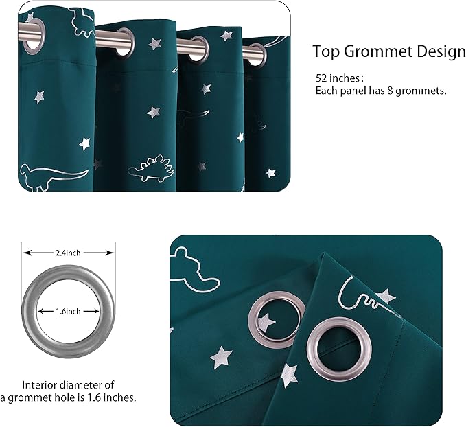 LORDTEX Dinosaur and Star Foil Print Blackout Curtains for Kids Room - Thermal Insulated Curtains Noise Reducing Window Drapes for Boys and Girls Bedroom, 52 x 84 Inch, Sapphire, Set of 2 Panels