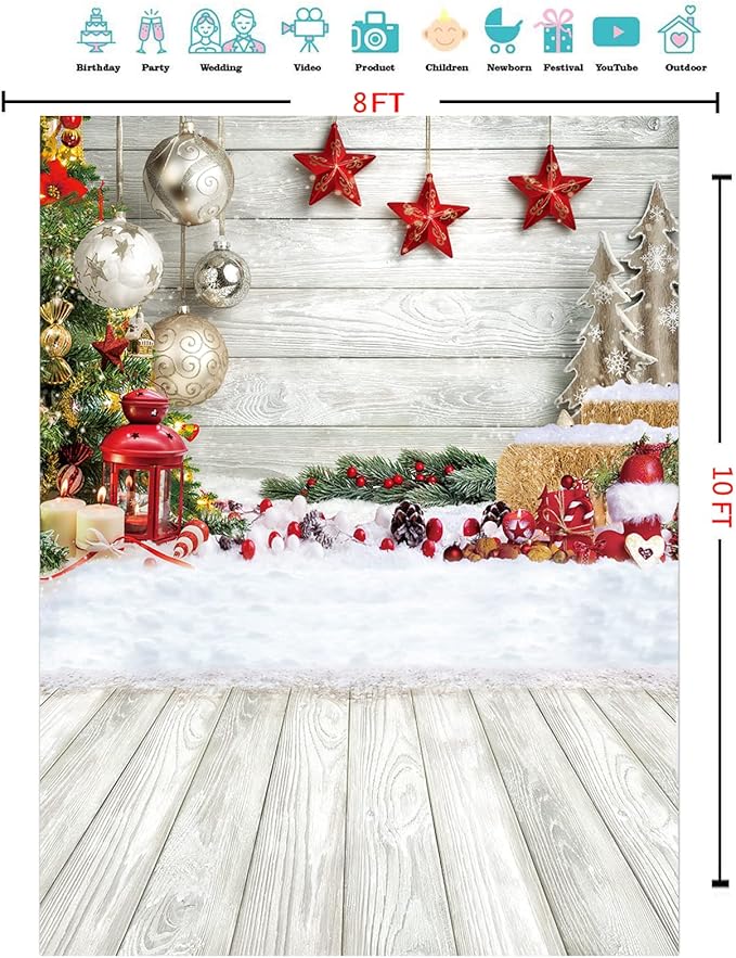 CYLYH 8x10ft Christmas Backdrop for Photography Christmas White Wood Floor Photography Backdrop Winter Snow Wooden Floor Xmas Background Newborn Christmas New Year Party Banner Decorop