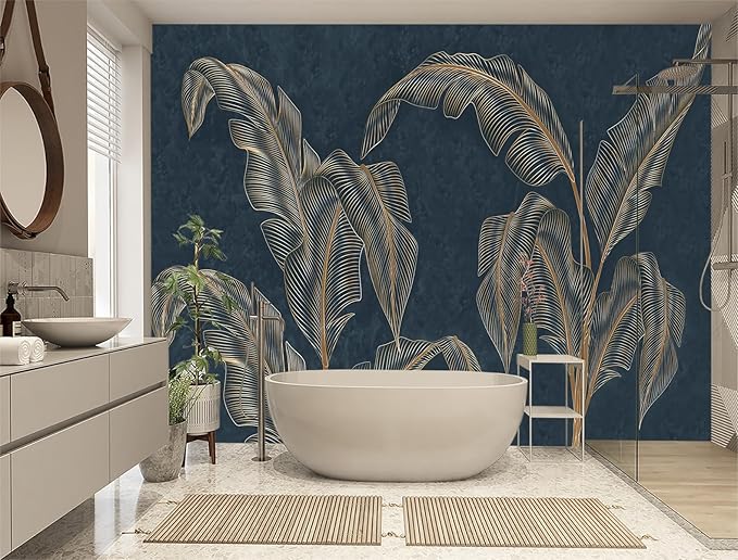 XMPMBM-Modernity Simple Abstraction Banana Leaf Fabric Wallpaper Dark Leaf Living Room Bedroom Bathroom Wall Mural-W 154" X H 105"（112 Square Foot）