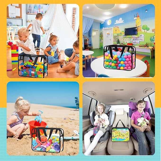 8 Packs Large Toy Storage Bags with Zipper and Labels, Clear PVC Waterproof Toy Organizers Bags for Board Games, Puzzles Pieces, Building Blocks, Handmade Accessories, Kid Books