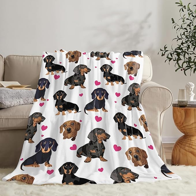 Tijuboni Dachshund Throw Blanket Dog Gifts for Girls Boys Women Men Kids Adults Soft Flannel Fleece Blanket for Couch Sofa Bed Home Decor 60"x80"