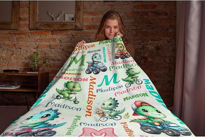 Personalized Dinosaur Truck Blanket Gifts for Girls Boys Women - Super Soft Cozy Warm Throw Sheet for Couch Bed Sofa Office Decor All Season 50"x60" for Teens