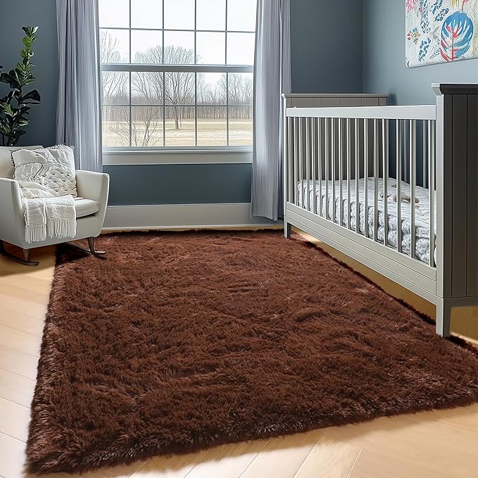 ONASAR Brown 8x10 Area Rugs for Living Room, Large Fluffy Shag Bedroom Rug, Washable Soft Plush Thick Shaggy Big Floor Carpet for Kids Boy and Girls Teen Dorm Nursery Indoor Home Decor Aesthetic