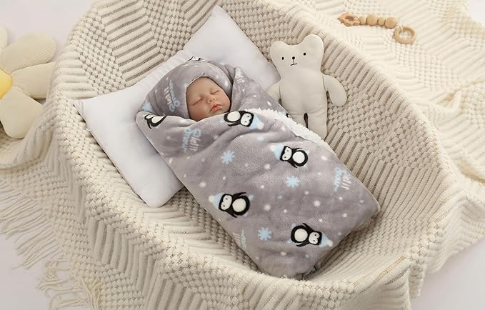 Flannel Baby Blanket Reversible Super Soft Blankets for Boys Girls Infant Newborn Sherpa Receiving Blankets for Crib Stroller Grey 30" x 40"