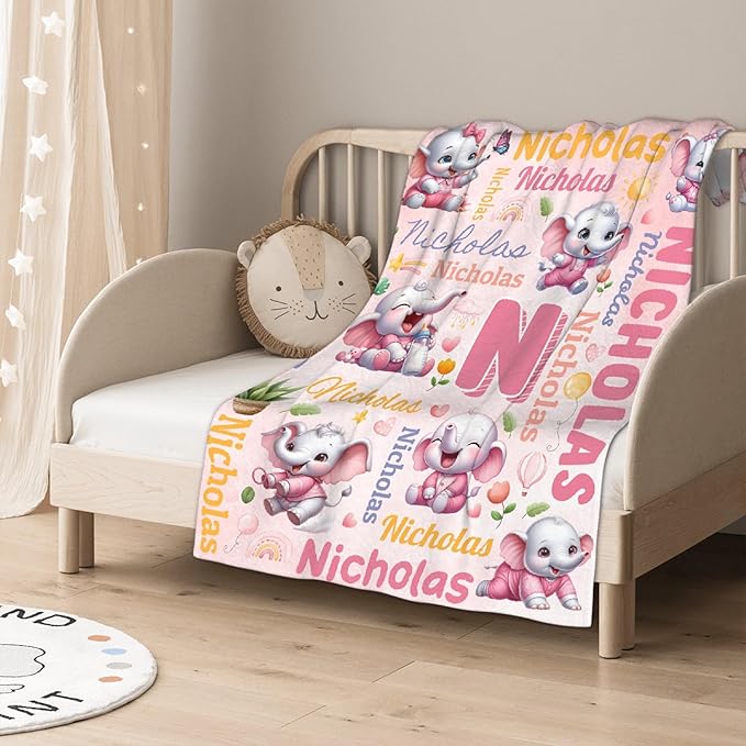 Personalized Custom Pink Elephant Preschool Blanket Gifts for Baby Toddler Kids Boys Girls - Customized Pink Elephant Soft Lightweight Flannel Sheets Decor for Crib Nap Couch - 30"x40" for Baby/Pets