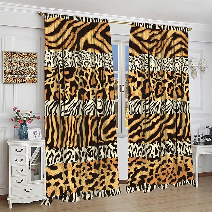 Leopard Print Blackout Curtains, Wild Animals Print African Tropical Skins Window Treatments for Bedroom Living Room 42" W X 63" L