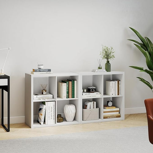 2 x 2 White Cube Storage Organizer, 14.6" x 30" x 30" Wood Cubby Shelf with Four Organized Spaces, Four Cube Organizers Bookcase for Bedroom, Living Room, Playroom, White