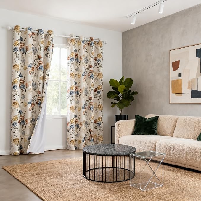 MYSKY HOME Extra Long 100% Blackout Curtains 108 Inches Long 2 Panels for Living Room Bedroom Farmhouse Floral Patterned Double Layer Thermal Insulated Grommet Window Treatments, Yellow, 52" W Each